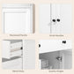 White sideboard cabinet details: recessed panels, knob handles, metal rails, hinges