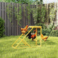 Wooden chicken activity center with ladder and swing perches, with chickens on it