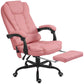 Pink high-back massage office chair with extended footrest and padded armrests on caster base
