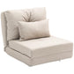 Beige folding floor sofa bed with thick seat and backrest cushions