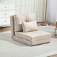 Beige folding floor sofa with two seat-back pillows on a rug