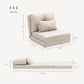 Beige sofa bed with adjustable backrest and two padded cushions