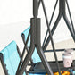 Blue porch swing canopy frame with side seat and table cup holder, dark-gray metal