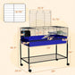 Blue two-story wire small animal cage with removable design on wheeled stand