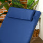 Blue chaise lounge headrest cushion and back pad with visible fabric seams