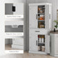 White pantry cabinet showing metal hinges, magnetic door catches, and open shelves
