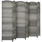 Gray 6-panel folding room divider screen, freestanding privacy partition
