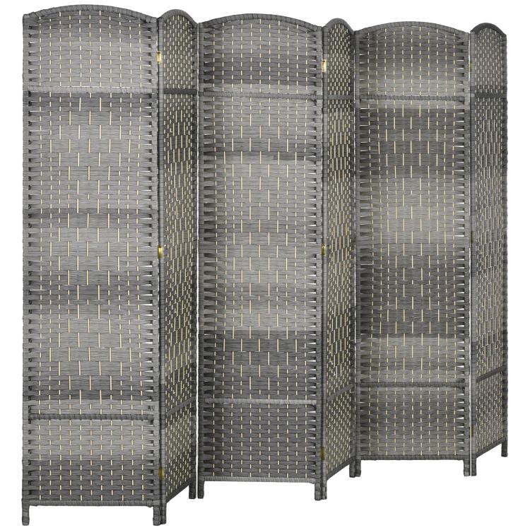 Gray 6-panel folding room divider screen, freestanding privacy partition