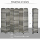 Gray six-panel folding privacy screen shown open and partially folded for storage