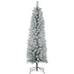 Snow-frosted artificial pencil Christmas tree with metal stand, front view