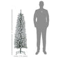 Snow-frosted artificial pencil Christmas tree with metal stand, height shown