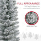 Snow-frosted branch tips on an artificial pencil Christmas tree