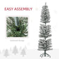 Snow-frosted artificial pencil Christmas tree on metal stand, sectioned design