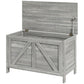 Gray storage chest with lift top open, safety hinge, cross-panel front