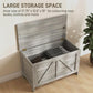 Gray storage chest with lift top open, roomy interior and cross-panel front