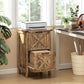 Rustic brown vertical file cabinet with two drawers and X-pattern panels