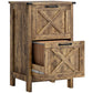 Rustic brown two-drawer file cabinet with black handles and X-pattern fronts