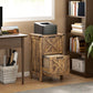 Rustic brown vertical file cabinet with top cabinet door and lower drawer, for office files
