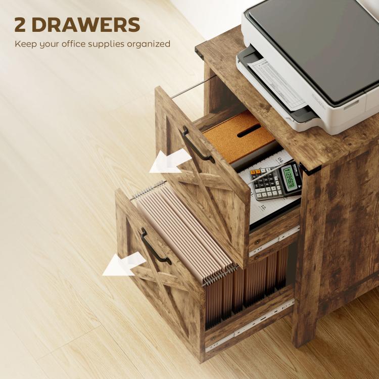 Open vertical file cabinet showing two drawers with hanging file compartments