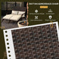 Woven wicker side panel detail with cream cushions on two-seat adirondack chair