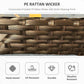 Rattan-style wicker weave detail on outdoor storage bench body.