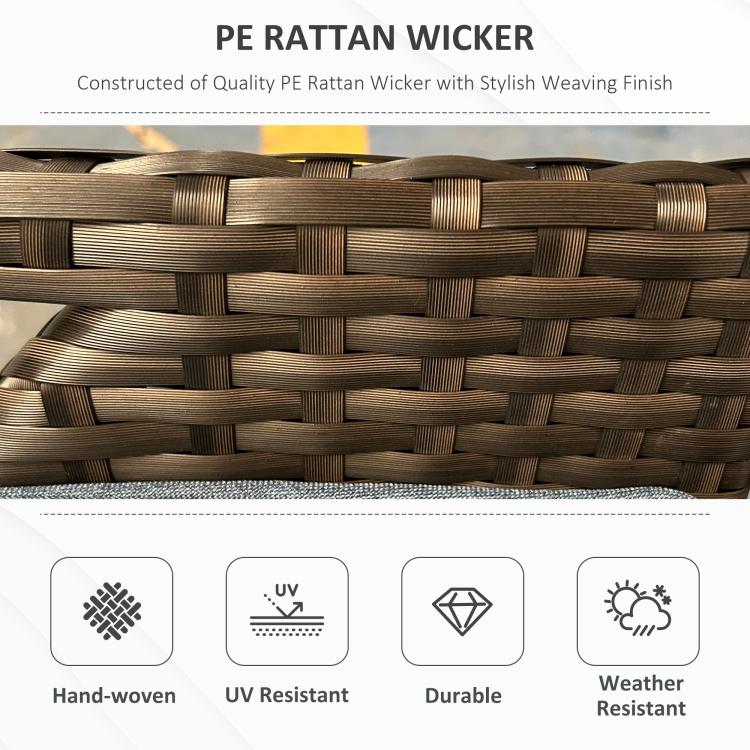 Rattan-style wicker weave detail on outdoor storage bench body.