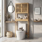 Natural bamboo over-toilet storage cabinet with slatted doors and open storage shelves