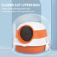 Closed dome cat litter box with lid, white body and orange oval entrance ring
