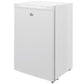 White upright freezer with single front door and recessed handle, closed
