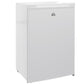 White upright single-door freezer with logo and visible front legs