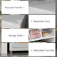 White upright freezer features: recessed handle, reversible door, storage shelf, adjustable feet