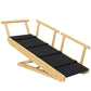 Foldable wooden dog ramp with black non-slip step pads and side rails