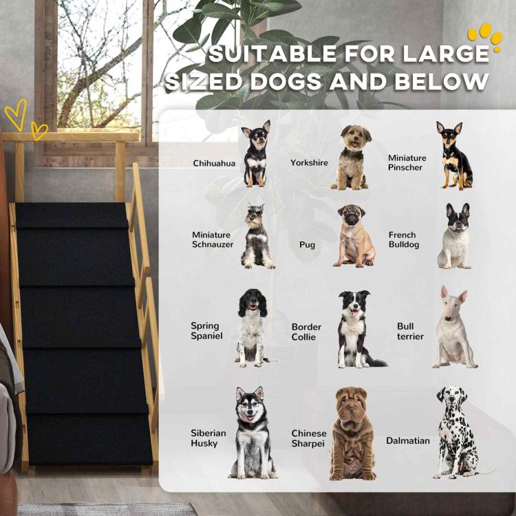 Wooden pet stairs ramp with black non-slip steps for dogs of various sizes