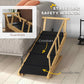 Stable dog ramp with guardrails, crossbars, and black non-slip mat for traction