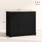 Black sideboard cabinet with light wood top, 3 panel doors, and 3 drawers