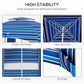 Blue striped cabana umbrella detailing vented windows and sandbags design (diagram)