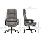 Gray massage office chair with high backrest and retractable footrest, shown with size guides