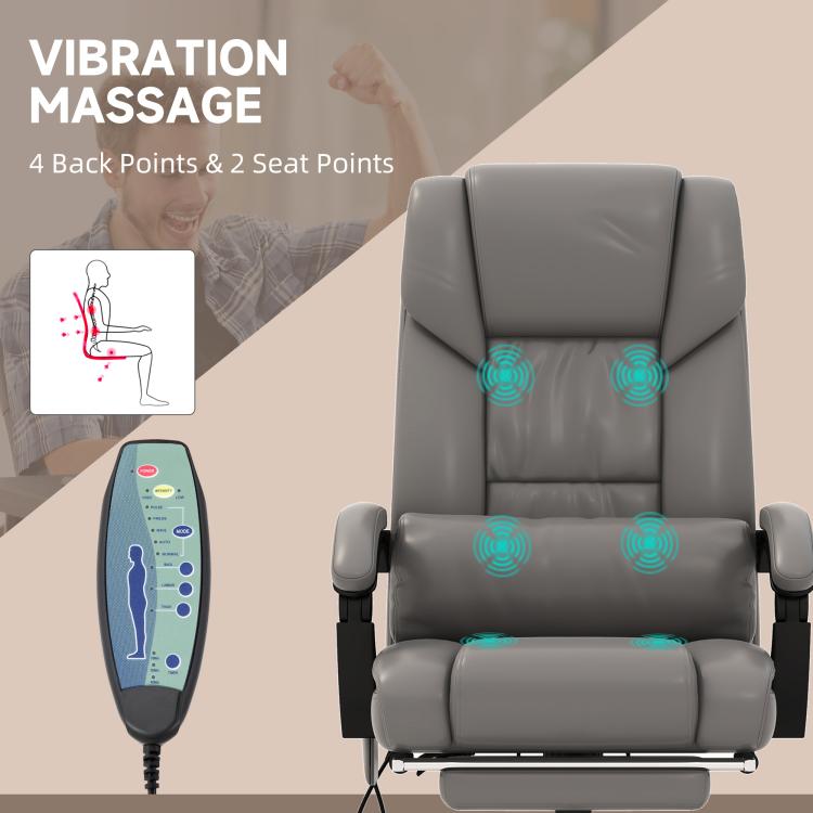 Gray high-back massage office chair with blue vibration nodes on back and seat