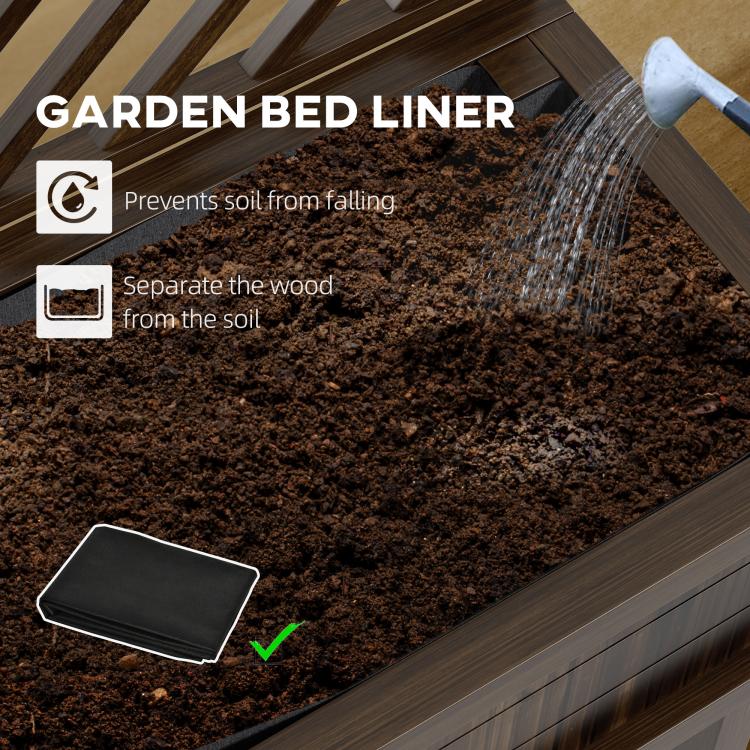 Garden bed liner insert placed inside a dark wood planter box
