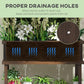 Raised planter with drainage holes under the soil, dark wood planter box