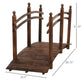 Carbonized fir wood garden bridge deck with side railings, shown with dimensions