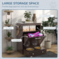 Gray pet feeder storage cabinet showing large open compartment and countertop