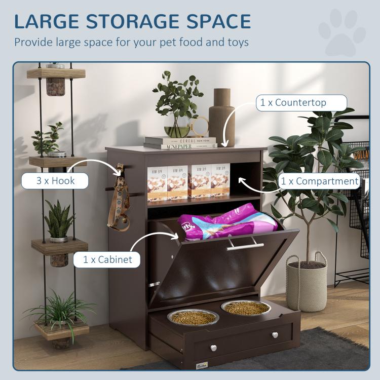 Gray pet feeder storage cabinet showing large open compartment and countertop