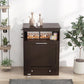Gray pet feeder storage cabinet with open shelf above and door closed with drawer