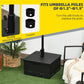 Black umbrella base table with adjustable side knobs and pole coupler for umbrella fit