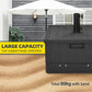 Black large capacity umbrella base table with pole sleeve and front storage opening