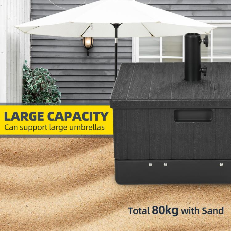 Black large capacity umbrella base table with pole sleeve and front storage opening