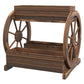 Wooden wagon style 3-tier planter box with front wheel design and open troughs