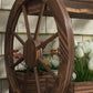 Wooden 3-tier wagon planter box with slatted compartments and large wooden wheel frame