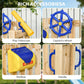 Swing set accessory close-ups: yellow telescope, captain’s wheel, mailbox, handle